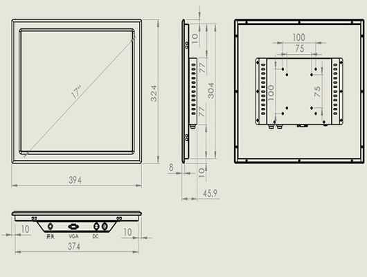 HLZ-X170N 17 pulgadas de panel industrial de monitor de pantalla de pared montado
